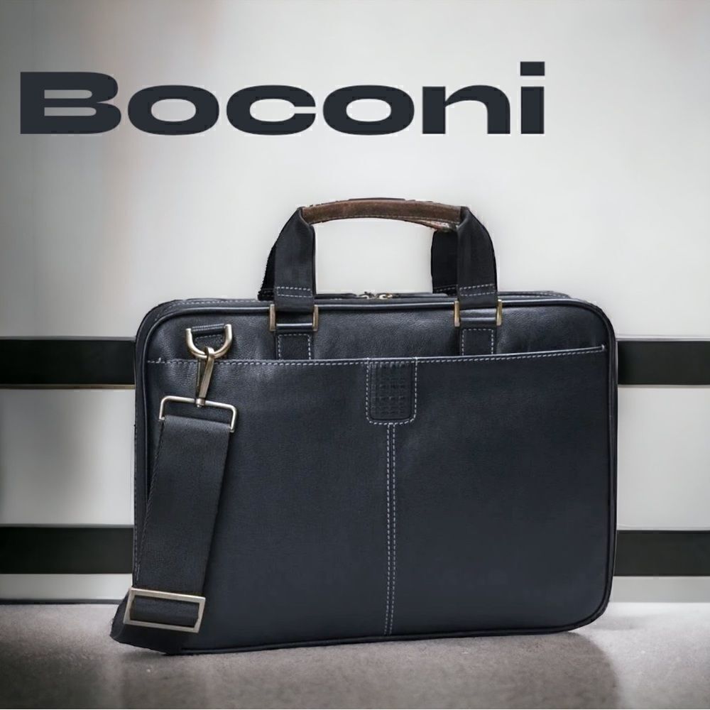 BOCONI Bags l Black l Genuine Leather l Briefcase Laptop Bag l Shoulder strap